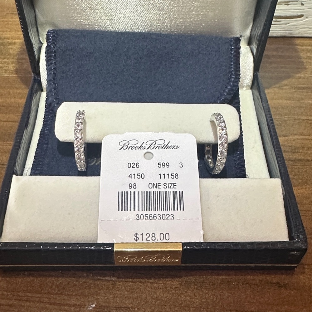 Brooks Brothers Silver & CZ Hoop Earrings